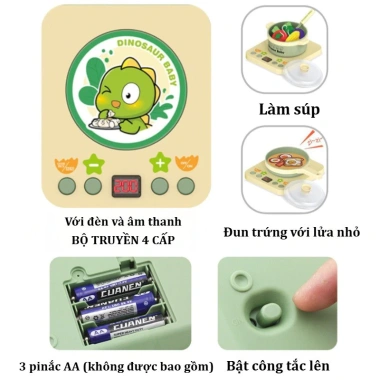 Bộ Đồ Chơi Nhà Bếp Khủng Long 35 Chi Tiết - Bếp Pin, Nấu Ăn Giáo Dục, Giá Siêu Ưu Đãi 6