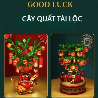 Bộ đồ chơi xếp hình Cây Quất Kim Tiền kèm hộp nhạc, mô hình lắp ráp Tài Lộc, quà Tết cho bé 215k
