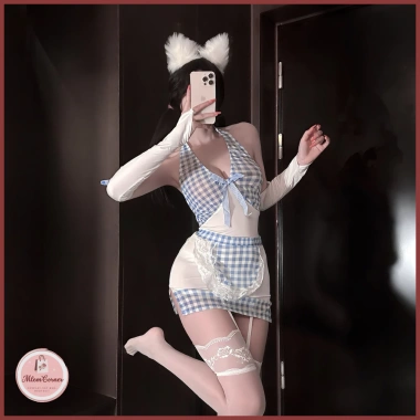 Bộ Đồ Cosplay Caro Pastel Xanh Ngọt Ngào - Đồng Phục Tiệm Bánh Vintage 159k 2