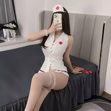 Bộ Đồ Cosplay Y Tá Sexy Hở Lưng Dames Váy Ngủ Nữ Cổ Chữ V Gợi Cảm Giá 130k