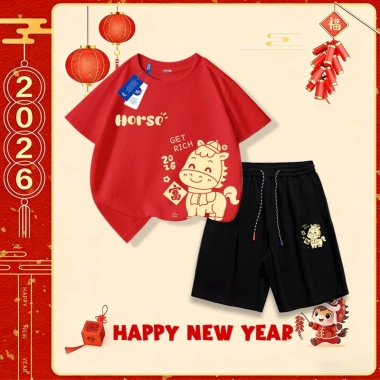 Bộ đồ cotton NASA 2.026 Tết trẻ em: áo thun tay ngắn và quần short mềm mại, giá 249.000₫