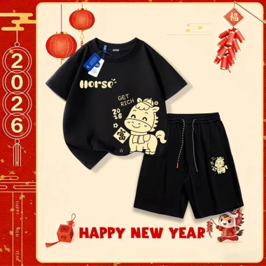 Bộ đồ cotton NASA 2.026 Tết trẻ em: áo thun tay ngắn và quần short mềm mại, giá 249.000₫