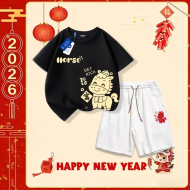 Bộ đồ cotton NASA 2.026 Tết trẻ em: áo thun tay ngắn và quần short mềm mại, giá 249.000₫