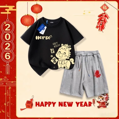 Bộ đồ cotton NASA 2.026 Tết trẻ em: áo thun tay ngắn và quần short mềm mại, giá 249.000₫