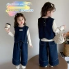 Bộ đồ denim ba mảnh cho bé gái mùa thu - phong cách Hàn Quốc thời trang giảm giá lớn 3