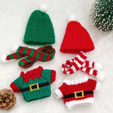 Bộ đồ Giáng Sinh bé 10cm cotton búp bê - áo len, mũ, khăn, phụ kiện sao biển 2