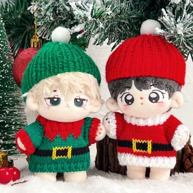 Bộ đồ Giáng Sinh bé 10cm cotton búp bê - áo len, mũ, khăn, phụ kiện sao biển 8