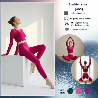 Bộ Đồ Gym Nữ An Nhiên S18 - Quần Áo Yoga Dài Tay Thun Lạnh Co Giãn, Thấm Hút Mồ Hôi, Tập Tại Nhà Giá 741.000 VND 2