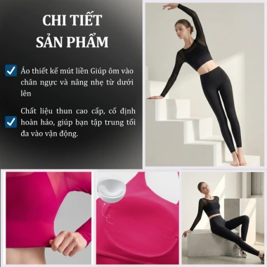 Bộ Đồ Gym Nữ An Nhiên S18 - Quần Áo Yoga Dài Tay Thun Lạnh Co Giãn, Thấm Hút Mồ Hôi, Tập Tại Nhà Giá 741.000 VND 3