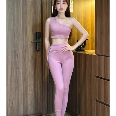 Bộ Đồ Gym Yoga Nữ UNIQ – Áo lệch vai, legging thắt nơ hông, đẹp, giá 434.763₫
