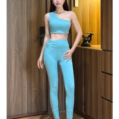 Bộ Đồ Gym Yoga Nữ UNIQ – Áo lệch vai, legging thắt nơ hông, đẹp, giá 434.763₫