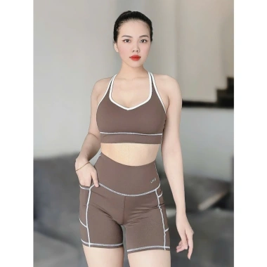 Bộ Đồ Gym Yoga Nữ UNIQ Cool Peel - Áo Cổ Tim Lưng Chữ X và Quần Legging Đùi Giá Ưu Đãi 338.767₫