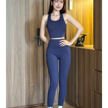 Bộ Đồ Gym Yoga Nữ UNIQ Cool Peel - Áo Viền Sóng Eo và Quần Legging Ống Lai 349k