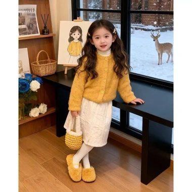 Bộ đồ hai mảnh bé gái mùa thu đông - Áo len cardigan dệt kim, thời trang, giảm 23%
