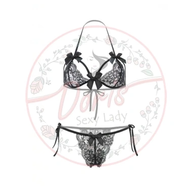 Bộ đồ lót nữ bikini 2 mảnh lọt khe ren hoa cột dây đính nơ gợi cảm - 24,480₫ 5