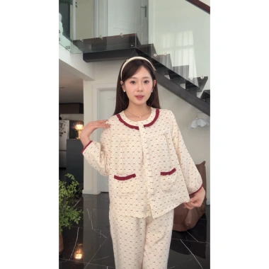 Bộ đồ mặc nhà cao cấp phối bèo đũi vân mây – Thoải mái, thời trang, giá 230,230 VND