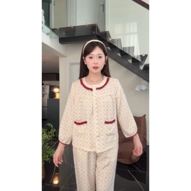 Bộ đồ mặc nhà cao cấp phối bèo đũi vân mây – Thoải mái, thời trang, giá 230,230 VND
