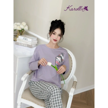 Bộ đồ mặc nhà Karoll áo cotton và quần thô dài trẻ trung Giá chỉ 315.250₫