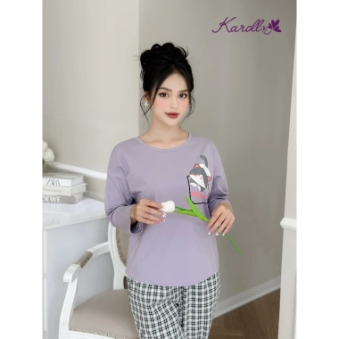 Bộ đồ mặc nhà Karoll áo cotton và quần thô dài trẻ trung Giá chỉ 315.250₫
