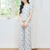 Bộ đồ mặc nhà nữ CARDINA chất lanh, cổ tim, tay ngắn, quần suông gấu áo bèo - 295.000₫ 9