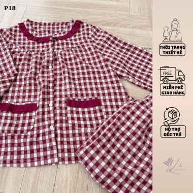 Bộ đồ mặc nhà nữ kẻ caro SUNA cổ nhún bèo, cotton mềm mịn, thấm hút mồ hôi - 231,400₫ 5 Bộ đồ mặc nhà nữ kẻ caro SUNA cổ nhún bèo, cotton mềm mịn, thấm hút mồ hôi - 231,400₫ 5