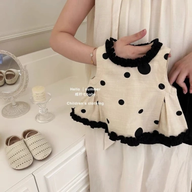 Bộ Đồ Mùa Hè Bé Gái Vải Lanh Cotton Không Tay Phong Cách Hàn Quốc Dễ Thương