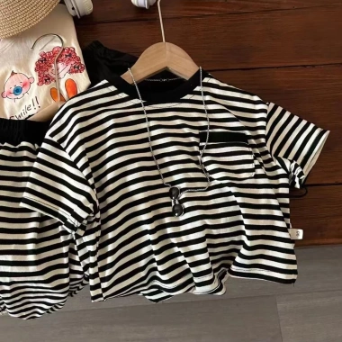 Bộ Đồ Mùa Hè Bé Trai - Phong Cách Hàn Quốc Sọc Thời Trang, Giảm giá 208.220 VND 5
