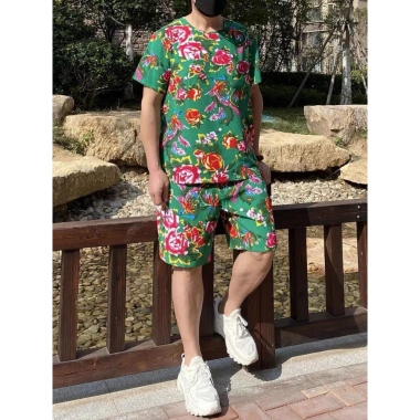 Bộ đồ nam nữ Bigsize thun cotton quần đùi áo + cộc tay in 3D chim công phượng cá tính, giá 99k