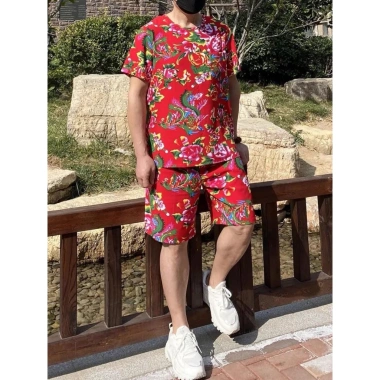 Bộ đồ nam nữ Bigsize thun cotton quần đùi áo + cộc tay in 3D chim công phượng cá tính, giá 99k