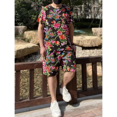 Bộ đồ nam nữ Bigsize thun cotton quần đùi áo + cộc tay in 3D chim công phượng cá tính, giá 99k