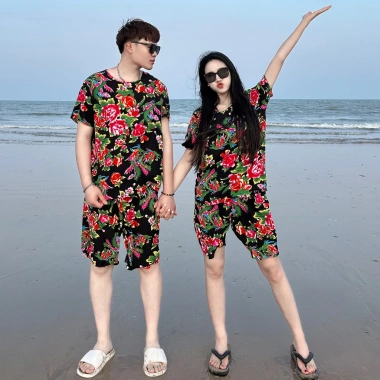 Bộ đồ nam nữ Bigsize thun cotton quần đùi áo + cộc tay in 3D chim công phượng cá tính, giá 99k
