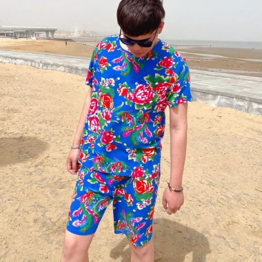 Bộ đồ nam nữ Bigsize thun cotton quần đùi áo + cộc tay in 3D chim công phượng cá tính, giá 99k