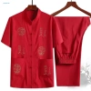 Bộ đồ nam Trung Quốc YYR - Áo sơ mi thêu cổ điển tay ngắn, quần ống rộng eo co giãn, phù hợp trung niên, giảm 20% 2
