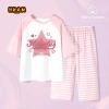 Bộ đồ ngủ bé gái 100% Cotton Raglan, quần short sọc, tay ngắn, họa ngôi sao, mềm mại