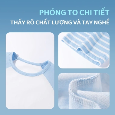 Bộ đồ ngủ bé gái 100% Cotton Raglan, quần short sọc, tay ngắn, họa ngôi sao, mềm mại 6