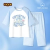 Bộ đồ ngủ bé gái cotton 100% Raglan quần short sọc ngắn tay - Hình thỏ anh đào, mềm mại, giảm giá 270.000₫
