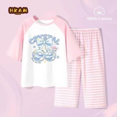 Bộ đồ ngủ bé gái cotton 100% Raglan quần short sọc ngắn tay - Hình thỏ anh đào, mềm mại, giảm giá 270.000₫ 7