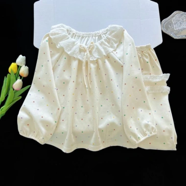 Bộ Đồ Ngủ Bé Gái Xuân Thu - Áo Cổ Tròn Đầu Dài, Quần Mỏng Loungewear, Giá 129.384 VND