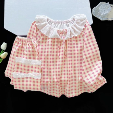 Bộ Đồ Ngủ Bé Gái Xuân Thu - Áo Cổ Tròn Đầu Dài, Quần Mỏng Loungewear, Giá 129.384 VND 4