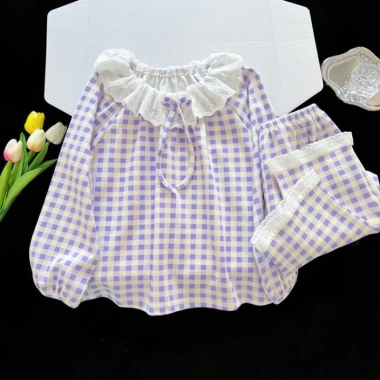Bộ Đồ Ngủ Bé Gái Xuân Thu - Áo Cổ Tròn Đầu Dài, Quần Mỏng Loungewear, Giá 129.384 VND 7