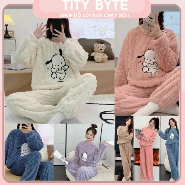 Bộ đồ ngủ bông cừu xoắn mềm, đáng yêu, sét bộ nỉ form rộng - Giá ưu đãi 66.500đ