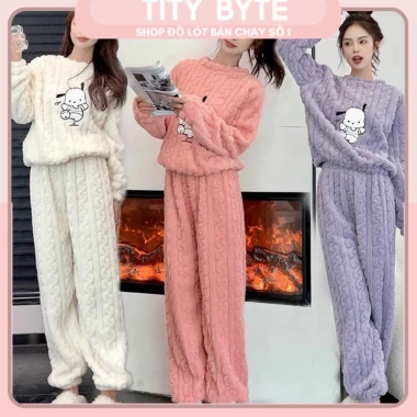 Bộ đồ ngủ bông cừu xoắn mềm, đáng yêu, sét bộ nỉ form rộng - Giá ưu đãi 66.500đ