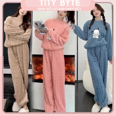 Bộ đồ ngủ bông cừu xoắn mềm, đáng yêu, sét bộ nỉ form rộng - Giá ưu đãi 66.500đ