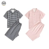 Bộ Đồ Ngủ Cặp Đôi Pijama Hai Lớp Cotton Quần Short Áo Tay Ngắn Phong Cách Muji Nhật Bản