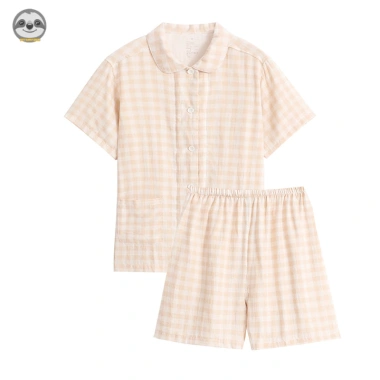 Bộ Đồ Ngủ Cặp Đôi Pijama Hai Lớp Cotton Quần Short Áo Tay Ngắn Phong Cách Muji Nhật Bản 5