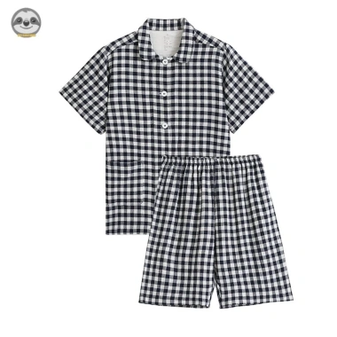 Bộ Đồ Ngủ Cặp Đôi Pijama Hai Lớp Cotton Quần Short Áo Tay Ngắn Phong Cách Muji Nhật Bản 7