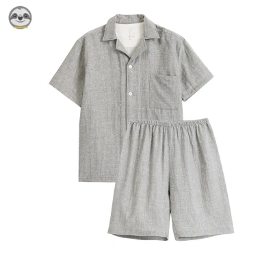 Bộ Đồ Ngủ Cặp Đôi Pijama Hai Lớp Cotton Quần Short Áo Tay Ngắn Phong Cách Muji Nhật Bản 8