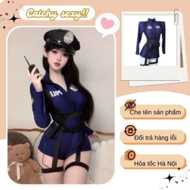Bộ đồ ngủ cosplay cảnh sát vai dài, quyến rũ & quyền lực - Giá chỉ 55.000₫