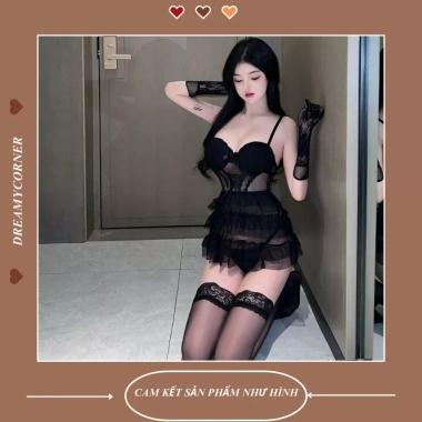 Bộ đồ ngủ cosplay ren đen DN71 - Quý rũ, bí ẩn, sang trọng, giá ưu đãi 179k 8