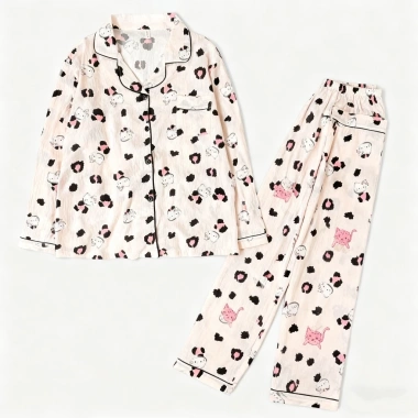 Bộ Đồ Ngủ Cotton Hello Kitty Họa Tiết Da Báo Thiết Kế Mỏng Thích Hợp Thu Đông Giá Ưu Đãi 148.658 VND